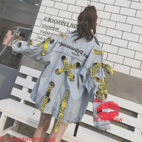 Caution Tape Outfit, Jobu Tupaki, Ocs Outfits, Clothes Words, Denim Jeans Jacket, Caution Tape, Clothing Tape, Fitness Women, Jean Jacket Women