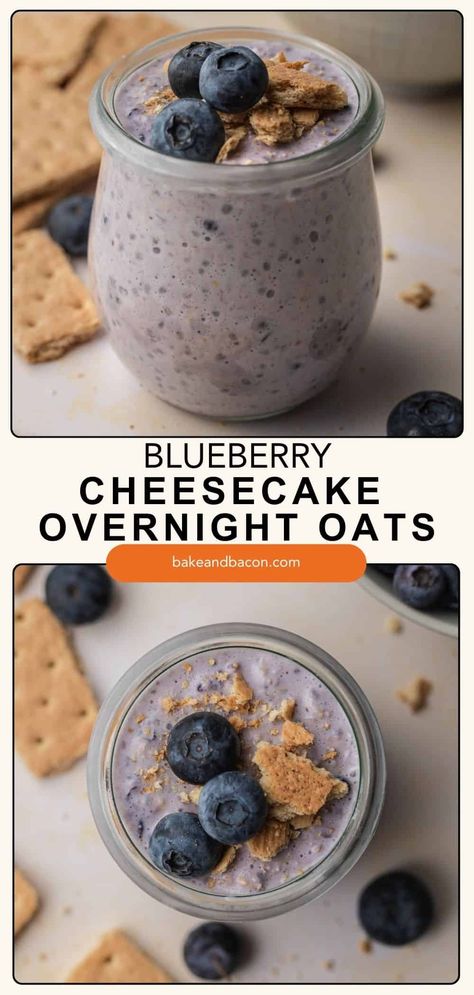 Blueberry Cheesecake Overnight Oats Blueberry Protein Overnight Oats, Blended Oats Overnight, Oatmeal Board, Overnight Oats Cheesecake, Blueberry Overnight Oats Healthy, Overnight Oats Blueberry, Overnight Oats Ideas, Blueberry Muffin Overnight Oats, Blueberry Cheesecake Overnight Oats