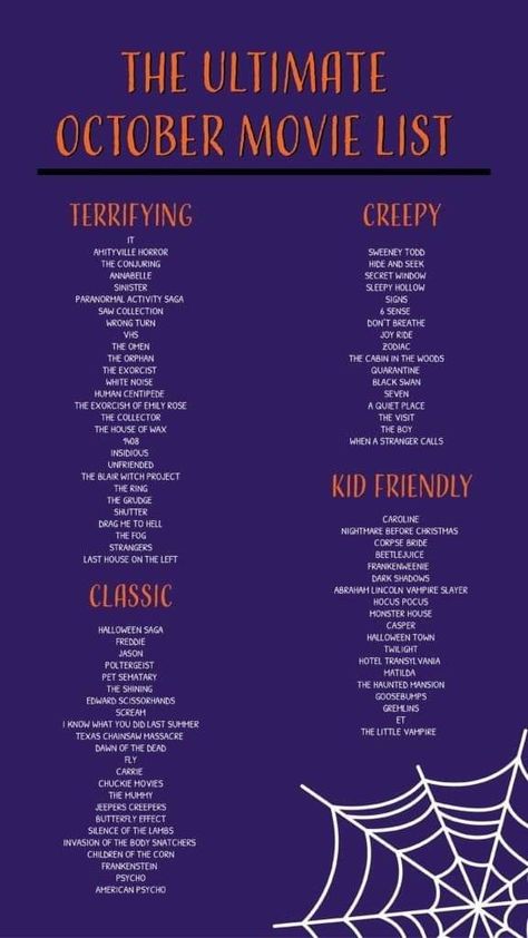 October Movie List, October Movie, Scary Movie List, Halloween Movies List, Scary Movie Night, Movies Classic, Halloween Bucket List, Halloween Sleepover, Movies Wallpaper