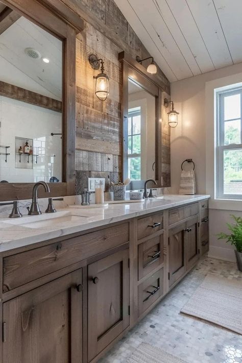 Rustic Master Bath, Farmhouse Bathroom Accessories, Rustic Bathroom Remodel, Bathroom Farmhouse Style, Dream Life House, Rustic Bathrooms, Bathroom Remodel Designs, Inspire Me Home Decor, Bathroom Inspiration Decor