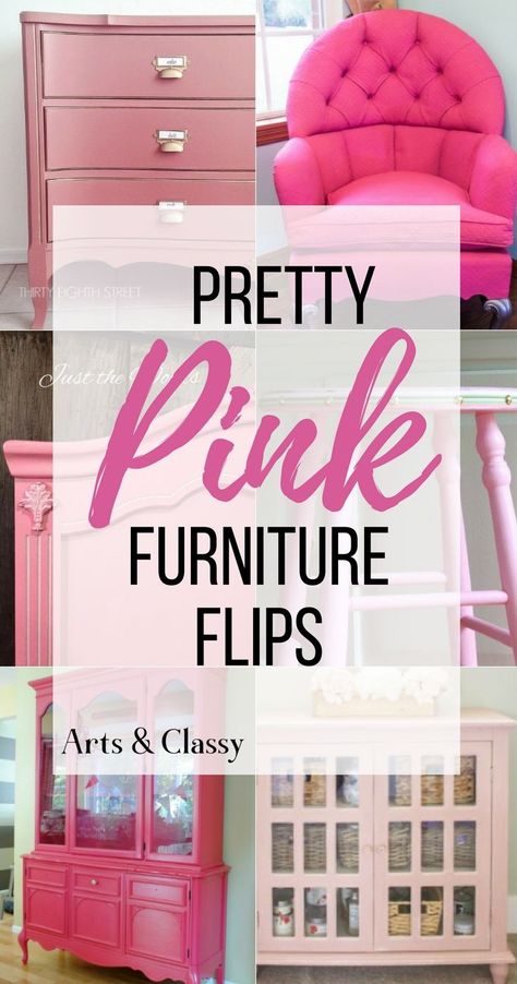 Pink Furniture Makeover, Color Palettes Pink, Pink Painted Dresser, Pink Color Palettes, Coral Painted Furniture, Pink Painted Furniture, Dresser Inspiration, Repurpose Furniture, Pink Dresser