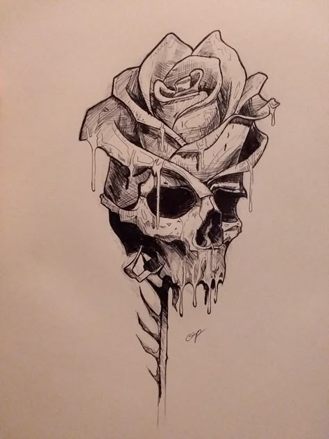 Skull Roses Drawing, Skull Inside Rose Tattoo, Rose Skull Drawing, Skull And Roses Drawing, Dark Feminine Tattoos Simple, Drawing Gothic Art, Drawing Skulls Sketches, Rose On Fire Drawing, Skull With Roses Drawing