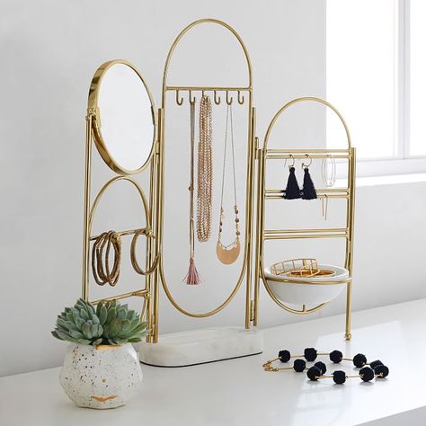 Organizer Jewelry, Beauty Organization, Necklace Holder, Detailed Jewelry, Marble And Gold, Tiffany Jewelry, Jewelry Armoire, Jewellery Storage, Pottery Barn Teen