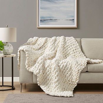 Madison Park Chenille Chunky Knit Lightweight Throw - JCPenney Blanket Cardigan Pattern, Ivory Throw Blanket, Hand Knitted Throws, Crochet Blanket Tutorial, Chunky Knit Throw Blanket, Clean Decor, Chunky Knit Throw, Knit Throw, Chenille Yarn