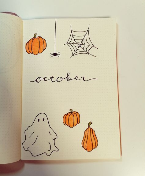 Bullet journal,October,pumpkins,ghost,spider,Halloween Month Page Journal, October Page Bullet Journal, Journal Halloween Ideas, October Title Page Bullet Journal, Junk Journal Halloween, September Journal Page, October Scrapbook Ideas, October Cover Page Bullet Journal, Journal Ideas Halloween