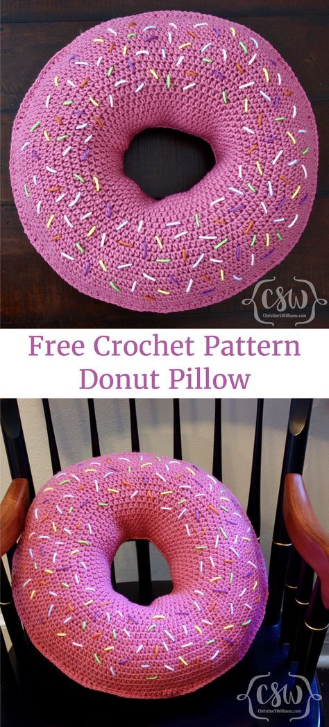 Crochet Donut Pillow, Crochet Donut, Crochet Pillow Patterns Free, Donut Pillow, Cushion Cover Pattern, Donut Pattern, Crochet Cushion, Crochet Cushion Cover, Confection Au Crochet