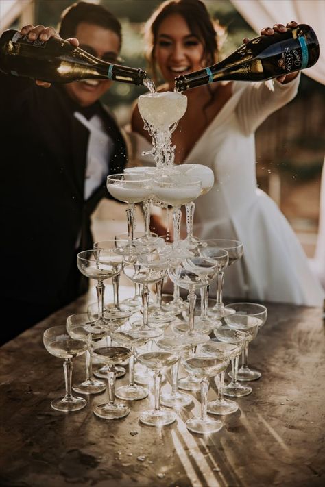 Old Hollywood Glam Wedding, Champagne Tower Wedding, Hollywood Glam Wedding, Wedding Bubbles, Wedding Champagne, Wedding After Party, Champagne Tower, Cabo Weddings, Catering Company