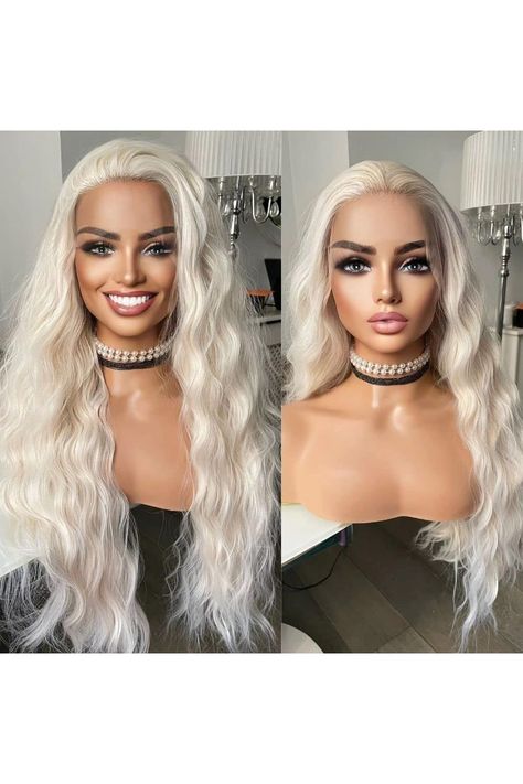 Meinod 13 * 3.5 Long Wavy White Blonde Synthetic Lace Wigs For Women Loose Curly Platinum Blonde Cosplay Lace Front Wigs Free Part Glueless Pre Plucked Hairline Drag Queen Blonde Cosplay, Wig Ideas, Synthetic Lace Wigs, White Blonde, Wigs For Women, Blonde Wig, Platinum Blonde, Lace Wigs, Lace Front Wigs