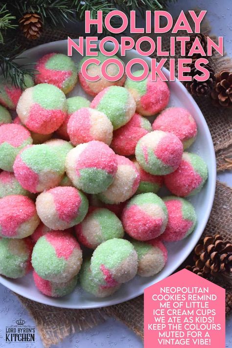 Holiday Neopolitan Cookies - Lord Byron's Kitchen 3 Ingredient Butter Cookies, Christmas Cookie Recipes Holiday, Cookies Holiday, White Cookie, Snowball Cookies, Christmas Candy Recipes, Cookie Party, Italian Cookies, Xmas Cookies