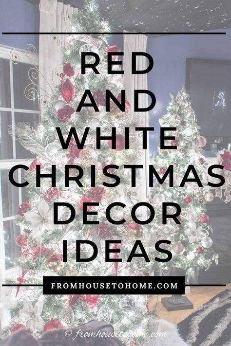 Gold Christmas Home Decor, Red And White Christmas Decor, White Christmas Decor Ideas, White Xmas Tree, Red And Gold Christmas, Red Gold Christmas, Christmas Home Decor Ideas, Decor Color Schemes, Red And White Christmas