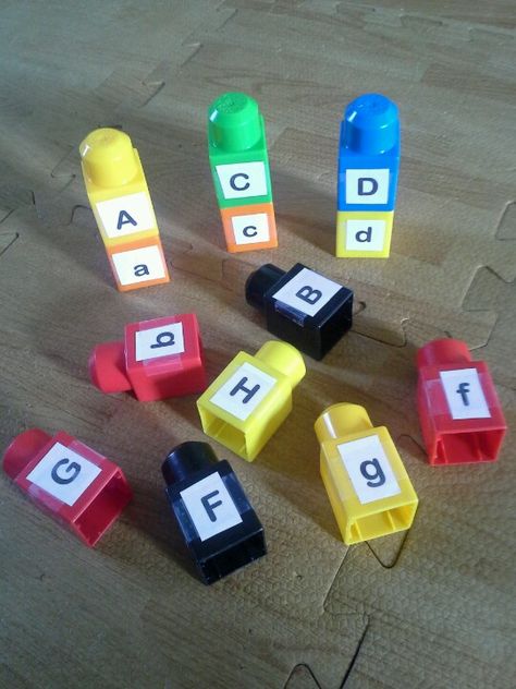 Mega block match up! --capital and lowercase letters Capital And Lowercase Letters Activities, Blocks With Letters, Prek Literacy, Mega Blocks, Preschool Language, Abc Activities, Preschool Literacy, Alphabet Activities Preschool, Letter Activities