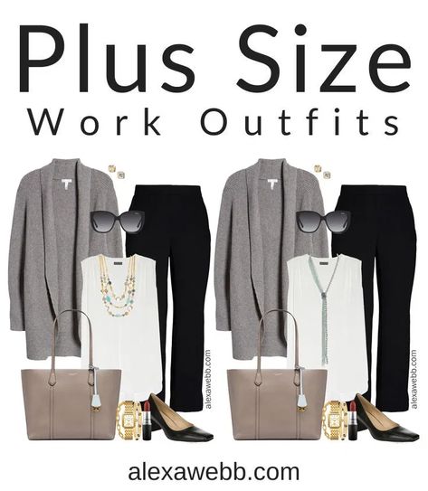 Cardigan Work Outfit, Plus Size Work Outfits, Plus Size Business Attire, Interesting Necklace, Pants 2020, Plus Size Capsule Wardrobe, Women Work Outfits, Alexa Webb, Plus Zise