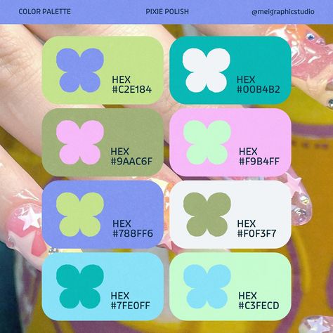 This aesthetic color palette features a beautiful olive green that introduces an earthy element to the color set. The vibrant greens ranging from khaki to turquoises add a sence of freshness and vitality.

The bright lavender pink and blue add a sense of richness, whimsy, and sophistication. These colors are also reminiscent of nature 🌷🪻

Lastly, pastel blue provides a sense of tranquility and is suggestive of the sky and bodies of water. Whimsy Color Palette, Magical Color Palette, Green And Pink Palette, Aesthetic Color Palette, Palette Aesthetic, Lavender Color Palette, Colour Pallets, Color Palette Ideas, Aesthetic Color