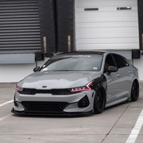 Wolf Grey Kia K5, Kia K5 Gt Line Modified, Kia Stinger Modified, Kia K5 Modified, Car Builds, Kia K5, Kia Stinger, Grey Car, Wide Body Kits