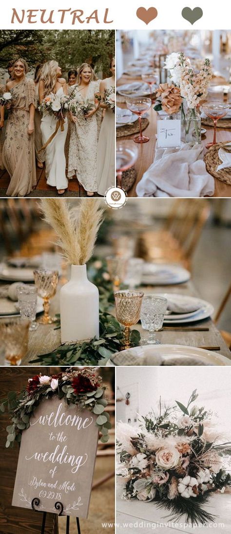 Light Neutral Wedding Colors, Winter Wedding Neutral Colors, Earthy Neutral Wedding, White And Neutral Wedding, Dusty Miller Wedding Bouquet, Neutral Summer Wedding, Boho Wedding Color Schemes, Winter Wedding Reception Decorations, Neutral Wedding Party