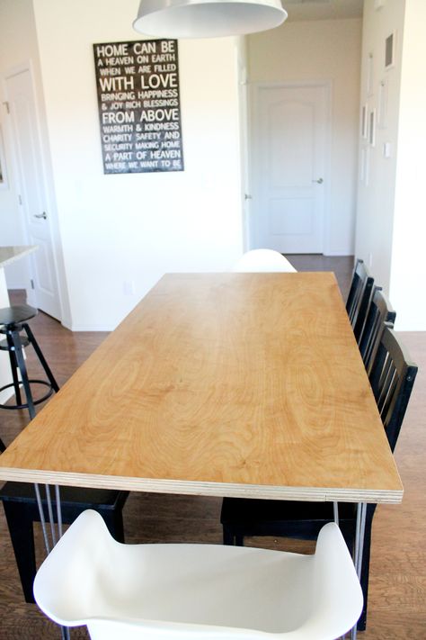 Plywood Table, Diy Kitchen Table, Tulip Dining Table, Kitchen Design Diy, Diy Dining Table, Diy Dining, Tulip Table, Shelter Island, Slab Table