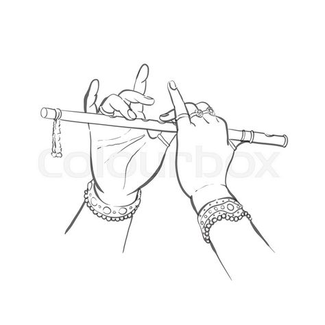 Krishna Outline Image, Krishna Hand Tattoo Design, Krishna Flute Drawing Pencil, Easy Krishna Flute Drawing, Radhe Krishna Sketch Pencil Easy, Radha Krishna Embroidery Designs, Krishna Hand With Flute, Simple Krishna Drawing, Divine Background