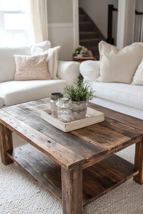 "Elevate your living space with a DIY Reclaimed Wood Coffee Table! 🛠️🌾 Perfect for adding a unique, eco-friendly touch to your home. 🌟✨ #DIYCoffeeTable #RusticFurniture #ReclaimedWoodInspo" "Elevate your living space with a DIY Reclaimed Wood Coffee Table! 🛠️🌾 Perfect for adding a unique, eco-friendly touch to your home. 🌟✨ #DIYCoffeeTable #RusticFurniture #ReclaimedWoodInspo" Diy Wood Coffee Table Rectangle, Homemade Coffee Table, Coffee Table Ideas Diy, Farmhouse Coffee Table Diy, Cabin Coffee Table, Build Coffee Table, Diy Wood Coffee Table, Center Table Ideas, Wood Coffee Table Makeover