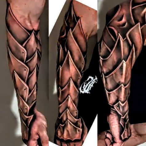 Body Armor Tattoo For Men, Viking Armor Tattoo, Armor Forearm Tattoo, Dragon Scale Armor Tattoo, Armor Tattoo Sleeve, Armor Sleeve Tattoo, Body Armor Tattoo, Forearm Armor, Armour Tattoo