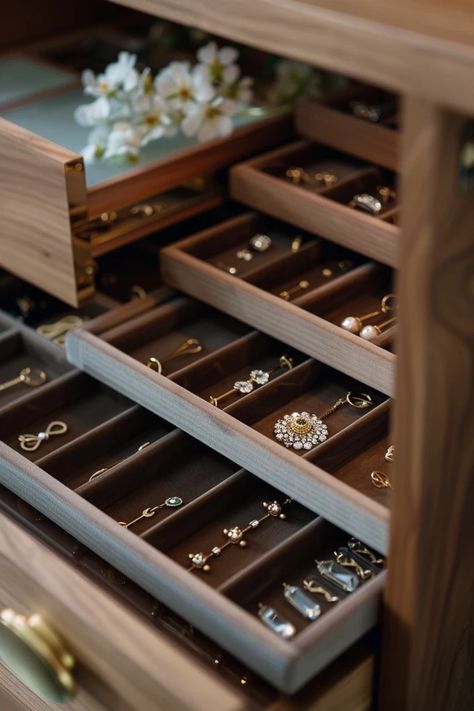 How To Store Earrings In A Drawer: Organized Jewelry Tips How To Organize Your Jewelry Diy Ideas, Organized Jewelry Ideas, Jewelry Organizer Earrings, Storing Jewelry Organizing Ideas, How To Organize Earrings, Dresser Jewelry Organization, Diy Jewelry Organizer Drawer, Organize Earrings, Organized Jewelry