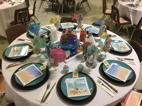 Chamber of Commerce Table Decoration for Annual Meeting, Perryville, MO // Beach Theme Chamber Of Commerce Fundraising Ideas, Banquet Themes, Chamber Of Commerce Events, Chamber Events, Event Decorating, Annual Meeting, Banquet Tables, Chamber Of Commerce, Poker Table