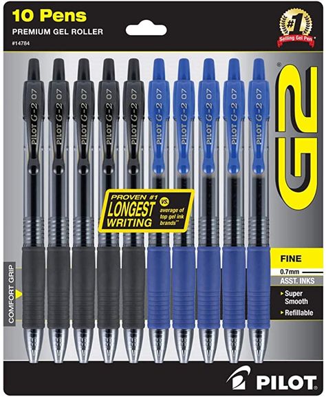 Amazon.com: PILOT G2 Premium gel Pens, Fine Point Gel Ink Pen, 0.7 mm, Refillable & Retractable Rolling Ball, 5 Black and 5 Blue pens (Bulk pack of 10 Pens) (14784) : Office Products Pilot G2 Pens, Middle School Essentials, School Wishlist, Study Essentials, Roller Pen, Fine Point Pens, Pilot Pens, Gel Ink Pens, Writing Tasks