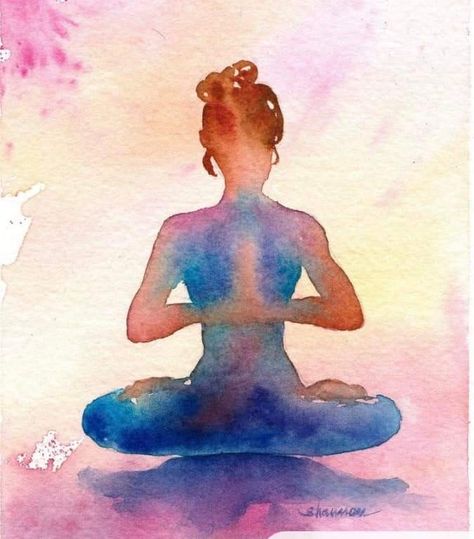 Yoga Painting Ideas, Watercolor Materials, Yoga Watercolor, Yoga Art Painting, Yoga Meditation Poses, Meditation Artwork, Yoga Painting, Yoga Drawing, Minerals Art