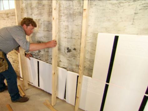 The Best Way to Insulate an Existing Concrete-Block Wall Foam Board Insulation, Insulating Basement Walls, Framing A Basement, Styrofoam Insulation, Basement Insulation, Diy Insulation, Foam Insulation Board, Concrete Garage, Concrete Block Walls