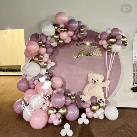 Prvi Rodjendan Dekoracija, Dekoracije Za Prvi Rodjendan, Decor Aqiqah Baby Girl, Pink Teddy Bear Balloon Garland, Welcome Baby Decoration Ideas At Home With Balloons, Fancy Baby Shower, Baby Shower Balloon Decorations, Pastel Baby Shower, Baby Birthday Decorations