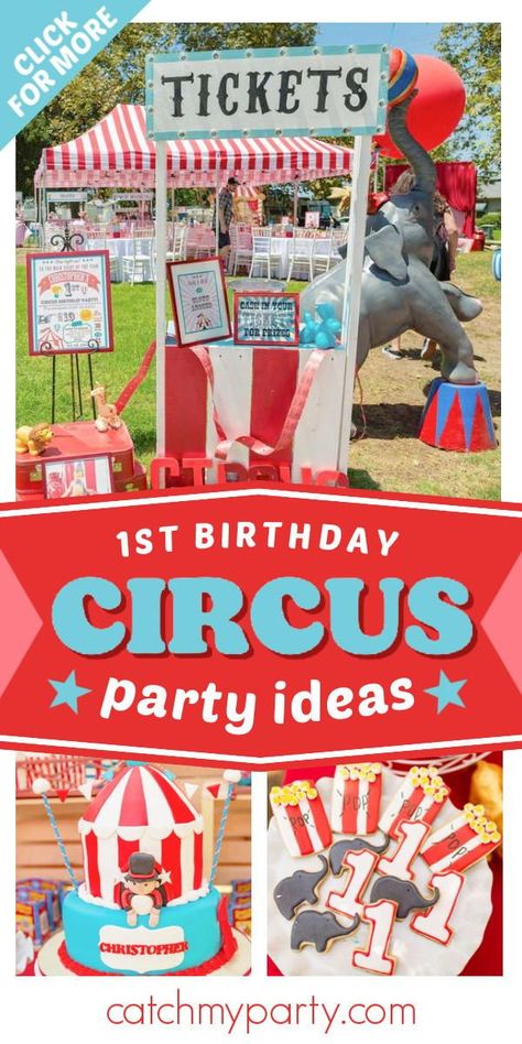 Check out this awesome circus-themed 1st birthday party! The party decorations are so cool! See more party ideas and share yours at CatchMyparty.com Circus Birthday Party Decorations, Carnival Birthday Theme, Circus First Birthday, Carnival Activities, Vintage Party Ideas, Circus 1st Birthdays, Carnival Parties, Circus Carnival Party, Birthday Memes