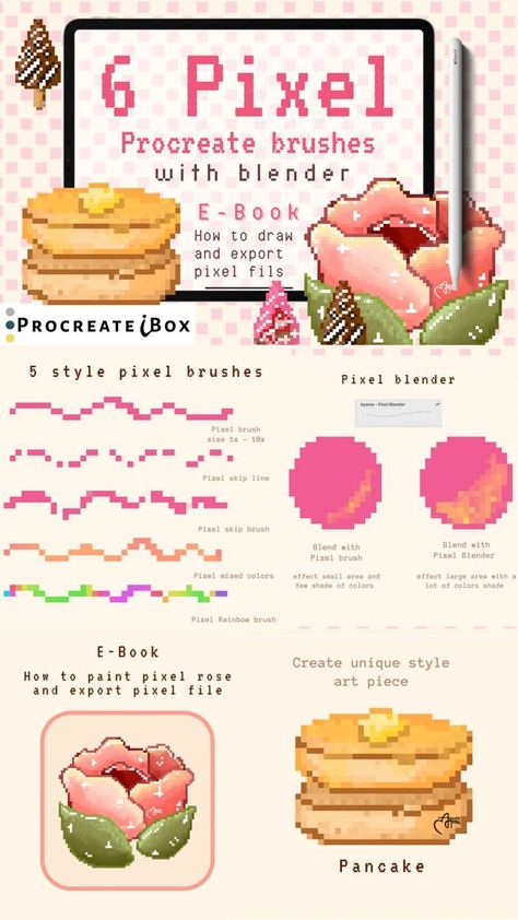 Pixel Procreate brushes and tutorials on Etsy. Learn how to create beautiful pixel art with these easy-to-use brushes. #procreate #pixelart . #Game_Guide_Design #Blender_Pixel_Art #Procreate_Pixel_Brush #Pixel_Brush_Procreate Procreate Pixel Brush, 24x24 Pixel Art, Pixel Art Procreate, Procreate Brushes Tutorials, Pixel Art Website, Pixel Brush, How To Pixel Art, Pixelated Art, Procreate Brushes Download