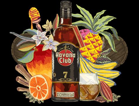 In collaboration with Havana Club Rum I created a series of advertisements for a rerelease of a new bottle as well as something to coincide with the atmosphere of Havana. In this case a colorful illustration to go along with the colorful night life of Hav… Havanna Nights Party, Havana Club Rum, Havana House, Latin Party, Cocktail Drinks Alcoholic, Havana Club, Aged Rum, Havana Nights, Club Poster