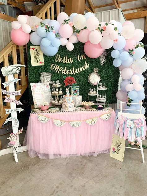 Alice in Wonderland Birthday Party Ideas | Photo 1 of 13 Baby Tea Party Birthday, Onederland Birthday Party Girl, Alice In Wonderland Birthday Party, Wonderland Birthday Party, Alice In Wonderland Tea Party Birthday, 1st Birthday Girl Decorations, Onederland Birthday Party, 1st Birthday Party For Girls, Baby Birthday Themes