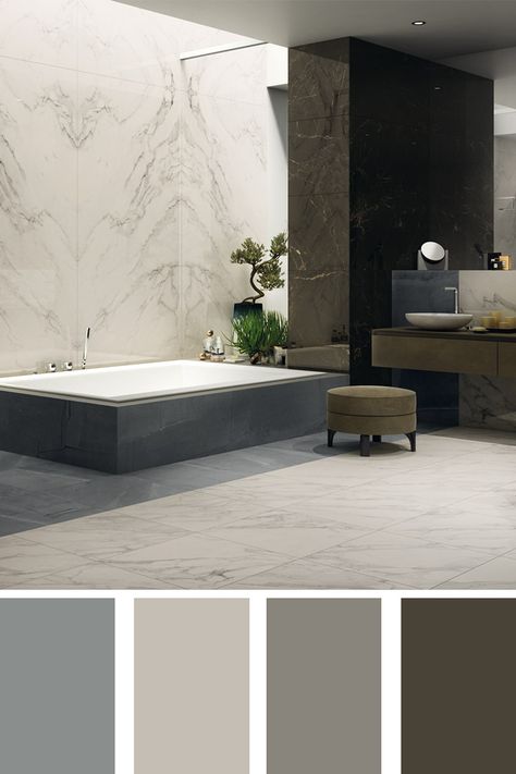 Bathroom Tile Combinations Color Schemes, Classic Bathroom Furniture, Grey Marble Floor, Color Bathroom Design, Neutral Pallet, Color Palette Interior Design, Color Combinations Home, Bathroom Color Schemes, Contemporary Bathroom Designs