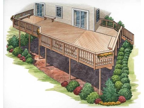 second level deck designs | Deck Plans at Dream Home Source | Deck Building Plans Pergola Deck, Two Level Deck, Second Floor Deck, Deck Building Plans, Second Story Deck, Deck Remodel, Deck And Patio, Deck Designs Backyard, Wrap Around Deck