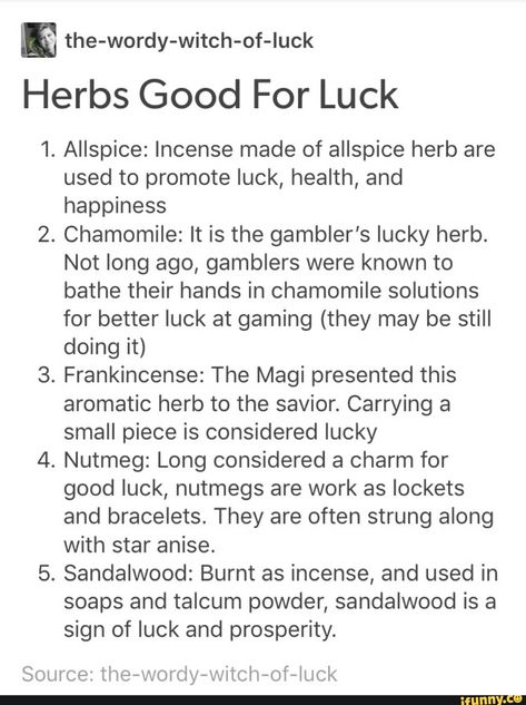 Good Luck Herbs Herbs For Good Luck Witchcraft, Herbs For Luck Spells, Good Luck Herbs, Herbs For Good Luck, Good Luck Spell, Good Luck Spells, Witch Herbs, Broom Closet, Luck Spells