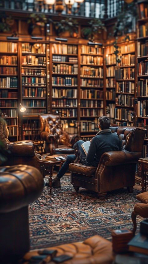 Cozy Library Corner: A tranquil and cozy library corner where one can indulge in the world of literature. #library #books #reading #cozy #leather #chairs #shelves #literature #aiart #aiphoto #stockcake https://ayr.app/l/Wxdj Cosy Bookshop, Warm Library, Book Coffee Shop, Book Lounge, Cozy Bookstore, Reading Cozy, Library Corner, Library Cafe, Stardew Valley Fanart