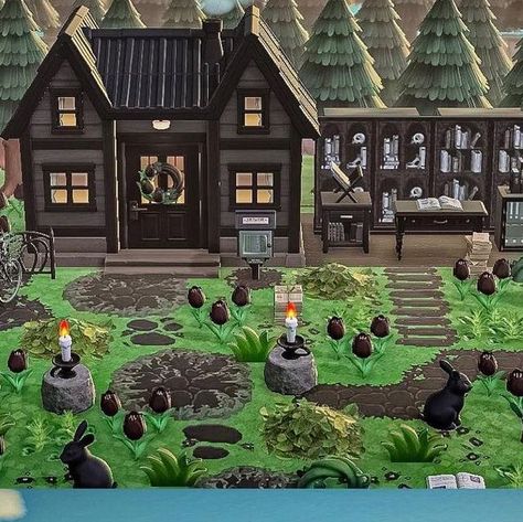 Witch Core Acnh, Acnh Gothic Island, Witch House Exterior, Goth Animal Crossing, Anch Halloween, Acnh Horror, Acnh Witchy, Acnh Spooky, Gothic Library