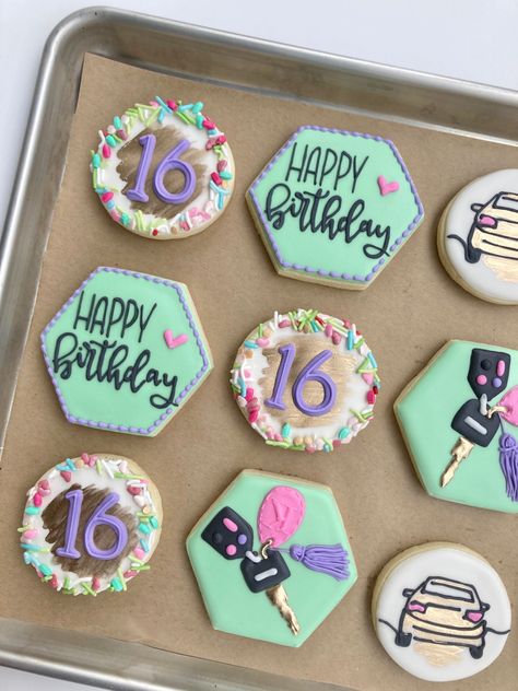 16 Birthday Cookies, Sweet 16 Cookies, Country Sweet 16, Sweet 16 Party Planning, Happy 10th Birthday, Happy 16th Birthday, Custom Cookie, Cute Snacks, 16 Birthday