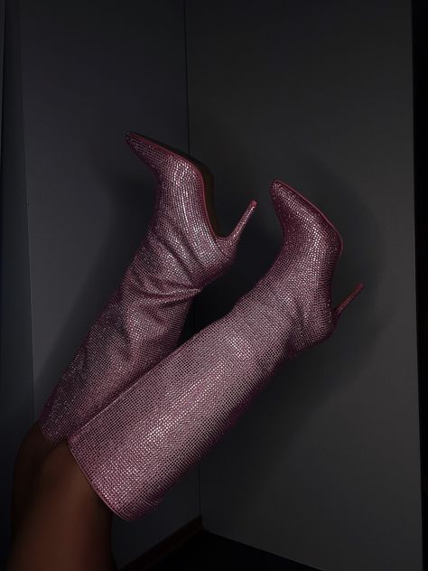 Sparkly Pink Boots, Glitter Stockings Outfit, Pink Boots Aesthetic, Glitter Boots Outfit, Pink Glitter Boots, Pink Boots Outfit, Glitter Stockings, Boots Aesthetic, Sparkly Boots