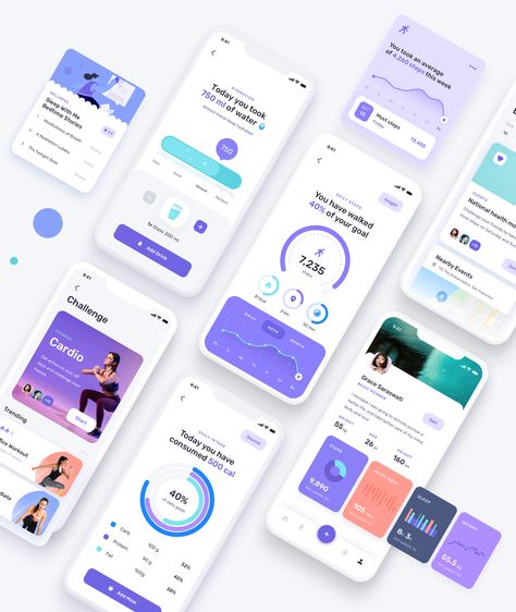 Health Mobile App, Meditation Podcast, Steps App, Health App Design, Health Apps, Ux Design Mobile, Ui Design Mobile, Ui Ux 디자인, App Design Layout