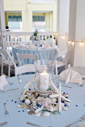 Beach Themed Wedding Centerpieces, Beach Theme Centerpieces, Beach Theme Candles, Beach Centerpieces, Beach Wedding Tables, Reception Table Centerpieces, Beach Wedding Centerpieces, Beach Wedding Reception, Beach Table