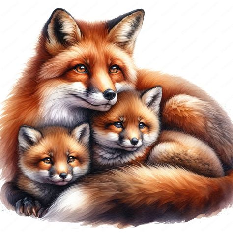 Wall Art Paper, Fox Family, Family Clipart, Pure White Background, Art Paper Craft, Fox Design, Wildlife Art, Adorable Animals, Wall Art Designs