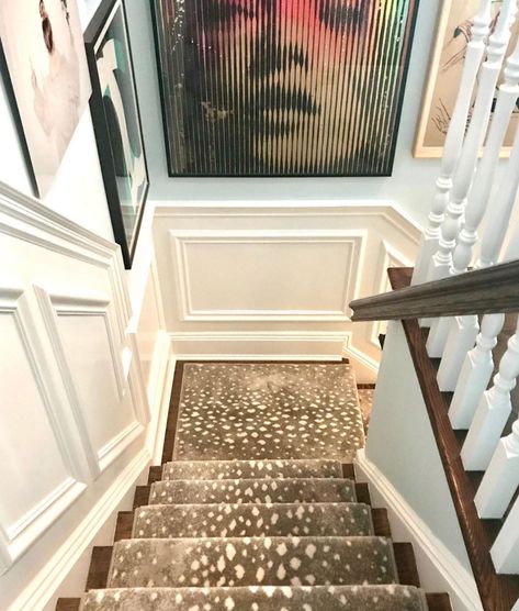 Deer Print Rug, Decoration Hall, Stair Renovation, Home Studios, Stairs Design Interior, Staircase Remodel, Living Room Setup, French Style Homes, Deer Print