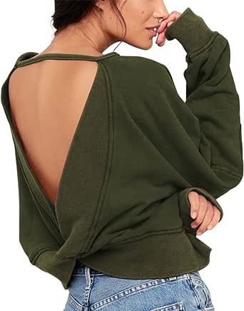 Backless Shirts, Open Back Sweatshirt, Fitted Tunic Tops, Backless Shirt, Fluffy Coat, V Neck Pullover, Tunic Tops Casual, Sherpa Pullover, Tops Long Sleeve