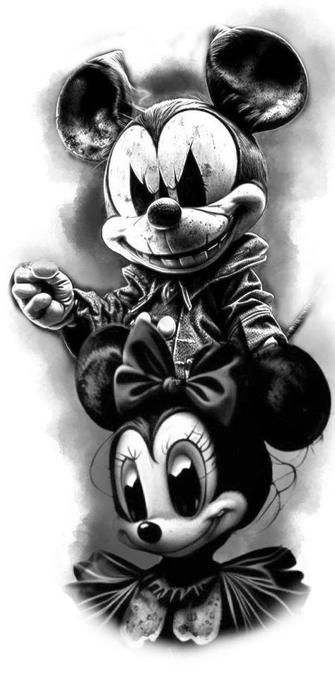 Mickey Mouse Tattoo Design, Evil Cartoon Characters, Acab Tattoo, Dark Disney Tattoo, Dark Disney Art, Mickey Mouse Tattoo, Amazing 3d Tattoos, Cool Tattoo Drawings, Mouse Tattoos