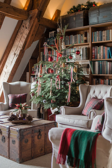 Christmas Decor Ideas For Every Room Scottish Christmas Aesthetic, English Cottage Christmas Decor, English Country Christmas, Scottish Cottage Interior, English Cottage Christmas, Cozy Cottage Christmas, Scottish Cottages, European Christmas, English Christmas