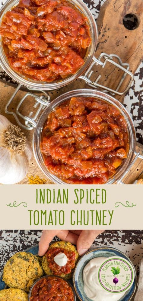 Tomato Chutney Recipe, Roasted Garlic Hummus, Chickpea Coconut Curry, Cracked Wheat, Vegetarian Curry, Tomato Chutney, Chickpea Curry, Chutney Recipes, Indian Spices