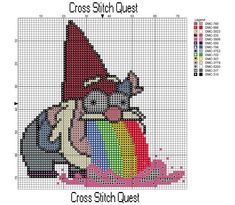 Cross stitch pattern of the gnome vomiting rainbows from Gravity Falls. So majestic. Download the PDF here: gnome-pattern Grid Size: 74W x 75H Design Area: 5.14″ x 5.21″ (72 x 73 stitch… Autumn Cross Stitch Patterns, Fall Cross Stitch, Desenhos Gravity Falls, Gnome Pattern, Fall Crochet Patterns, Disney Cross Stitch, Gnome Patterns, Pixel Pattern, Pixel Art Pattern