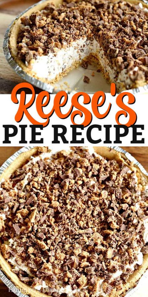 Easy Reeses Pie, Reeses Cup Desserts, Reeses Dessert Recipes, No Bake Reeses Pie, Reese’s Desserts, No Cooking Desserts, Birthday Desserts Easy, Reese Cake Birthday Easy, Reese Dessert